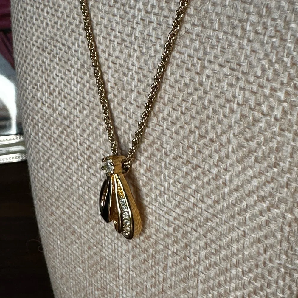 Vintage Christian Dior Gold-Plated Crystal Teardrop Pendant Necklace